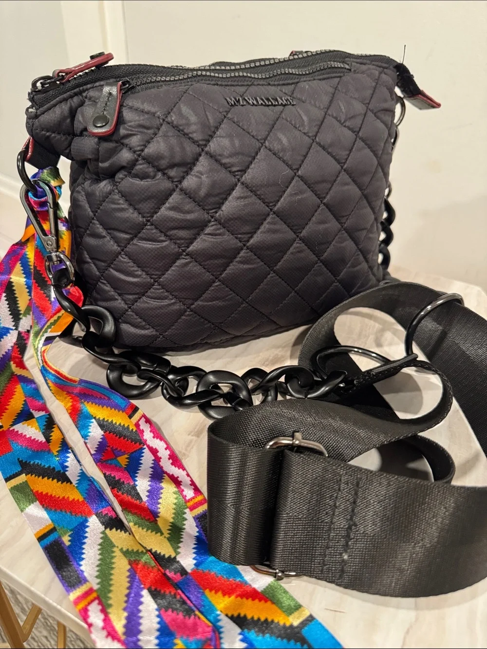 MZ Wallace Bag Mini Crosby Black Chain Quilted Crossbody EUC